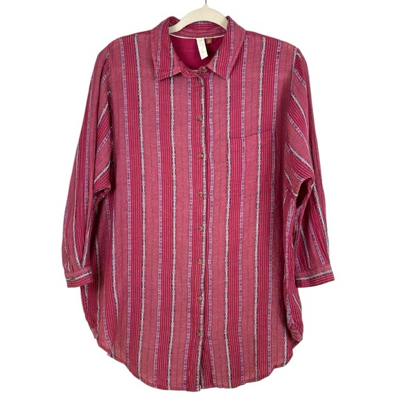 ANTHROPOLGIE PILCRO The Bo Boyfriend Embroidered Button Down Red Top Size Small - Picture 2 of 10